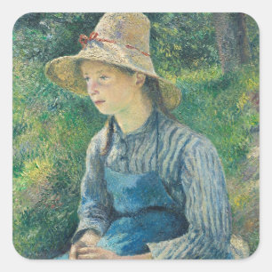 Adesivo Quadrado Camille Pissarro   Camponesa com chapéu de palha