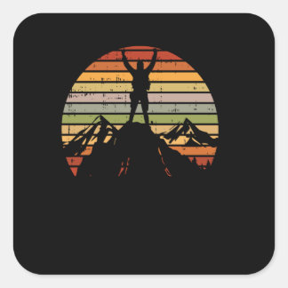 Adesivo Quadrado Caminhada na Montanha Viagem Retro Mochileiro Alpi