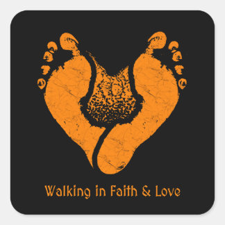 Adesivo Quadrado Caminhando em Fé e Amor Design Cristão