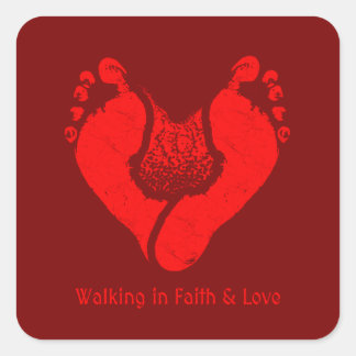 Adesivo Quadrado Caminhando em Fé e Amor Design Cristão