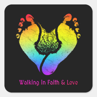 Adesivo Quadrado Caminhando em Fé e Amor Design Cristão