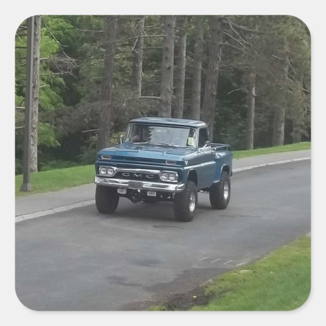 Adesivo Quadrado Caminhão de coleta do GMC Azul clássico antigo (Frente)