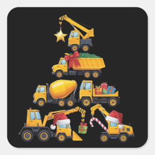 Adesivo Quadrado Caminhão de Construção Escavadeira de Natal Árvore