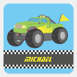 Adesivo Quadrado Caminhão de Monstro Verde legal para Meninos Racis