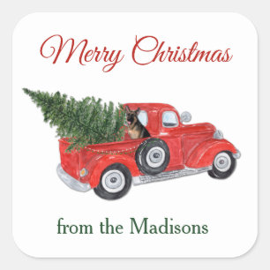 Adesivo Quadrado Caminhão de Natal do German shepherd