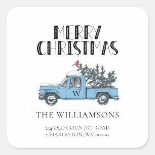 Adesivo Quadrado Caminhão de Vintagem Russo de Feliz Natal Monogram