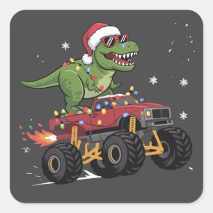 Adesivo Quadrado Caminhão Monstro de Natal do Dinossauro T-Rex 