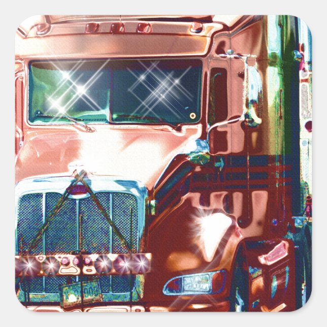 Adesivo Quadrado Caminhão Vermelho Grande para Caminhoneiros e Cami (Frente)