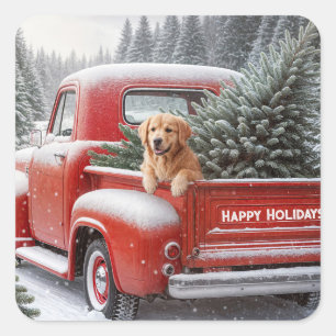 Adesivo Quadrado Caminhão Vermelho Natal Com Ouro