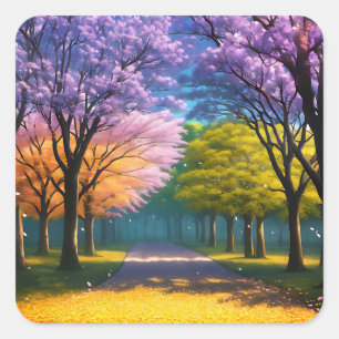 Adesivo Quadrado **"Caminho de Roxo: Jacaranda Walkway"**