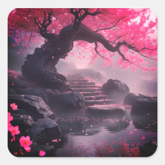 Adesivo Quadrado Caminho do Flor da Cereja Mística - Escada Encanta