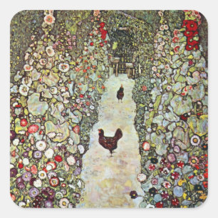 Adesivo Quadrado Caminho do Jardim com Galinhas, Gustav Klimt, Art 