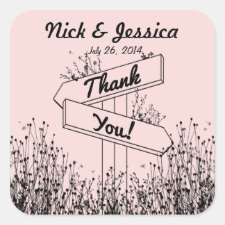 Adesivo Quadrado Caminho Sinaliza Vinheta de Favor de Casamento