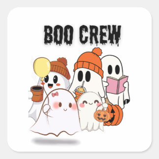 Adesivo Quadrado Camisa Da Tripulação Boo | Ghost Squad Halloween