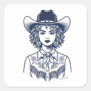 Adesivo Quadrado Camisa de Cowgirl Western com Arte de Linha Modern