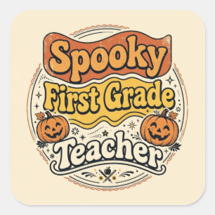 Adesivo Quadrado Camisa de professora do primeiro ano no Halloween