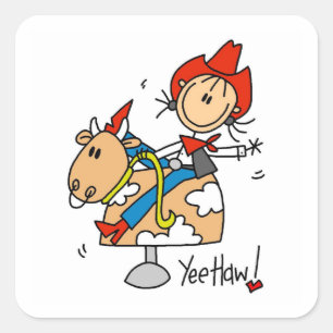 Adesivo Quadrado Camisas e Presentes da Cowgirl em Stick Figure Yee