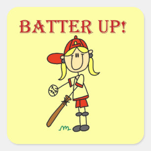 Adesivo Quadrado Camisas Vermelhas de Softbol Feminino Batter Up e