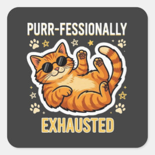 Adesivo Quadrado Camiseta Divertida de Gato Preguiçoso Profissional