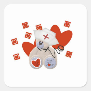 Adesivo Quadrado Camiseta e presentes do amor da enfermeira do urso