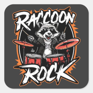 Adesivo Quadrado Camiseta Raccoon Rock - Design Engraçado Raccoon C