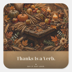 Adesivo Quadrado Camiseta Thanks Is a Verb Harvest Hearth
