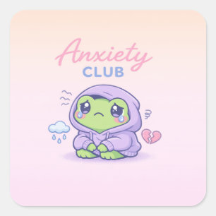 Adesivo Quadrado Camisola de Club de Ansiedade Fofa de Rã Introvert