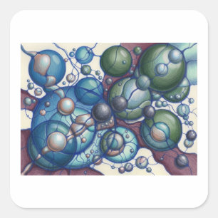 Adesivo Quadrado Camisola de Esferas Abstratas Linha Orgânica Neuro