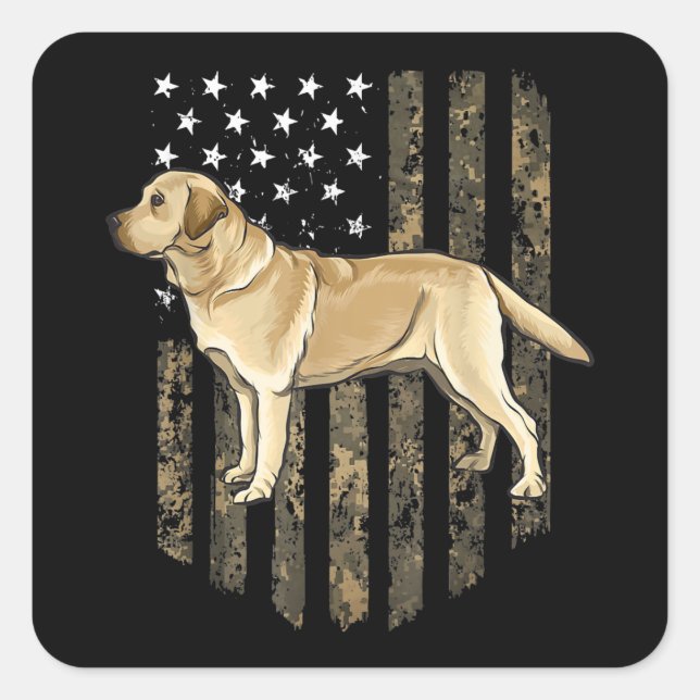Adesivo Quadrado Camo American Flag Yellow Labrador Retriever  (Frente)