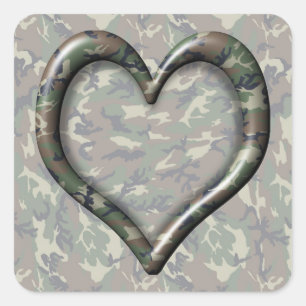 Adesivo Quadrado Camouflage Woodland Forest Heart em Camo