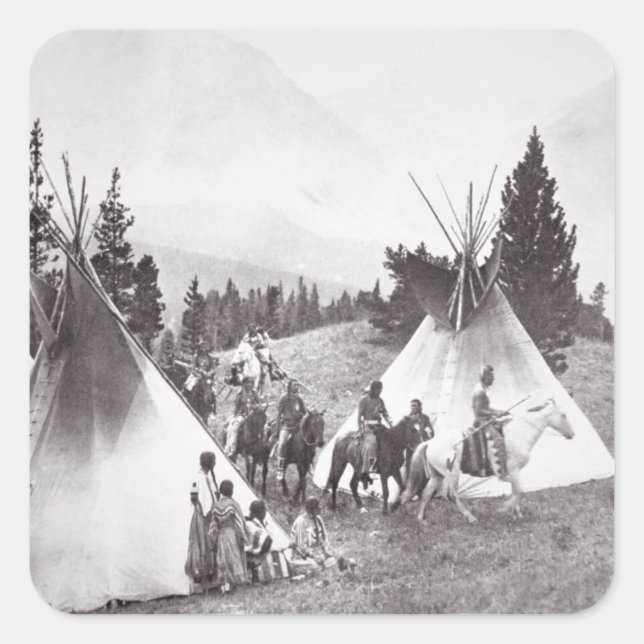 Adesivo Quadrado Camp Nativo Americano, Montana, c.1900 (b/m) (Frente)