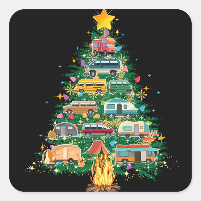 Adesivo Quadrado Camper Christmas Tree Vehicle Camving Rving (Frente)