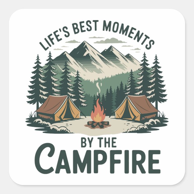 Adesivo Quadrado Campfire Moments Sticker | Retro Camping Tent (Frente)