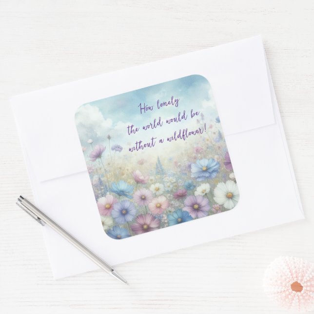 Adesivo Quadrado Campo de Flor Selvagem e Cotação (Envelope)