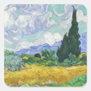 Adesivo Quadrado Campo de trigo com ciprestes por Vincent van Gogh