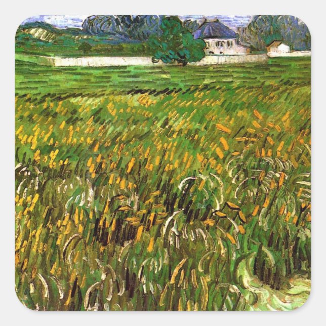 Adesivo Quadrado Campo de trigo em Auvers por Vincent van Gogh (Frente)