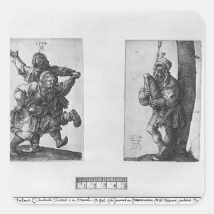 Adesivo Quadrado Camponeses da dança e um jogador do Bagpipe, 1514
