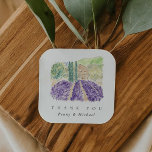 Adesivo Quadrado Campos de Lavanda de Aquarela Obrigado<br><div class="desc">Moderno e chique,  estes agradecimentos por vocês exibem fontes chic pareadas com uma bela pintura aquosa de campos de lavanda em Provença,  França. suite de casamento correspondente ao cheio disponível.</div>
