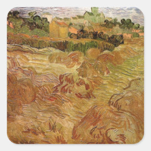 Adesivo Quadrado Campos de Trigo com Auvers de Vincent van Gogh