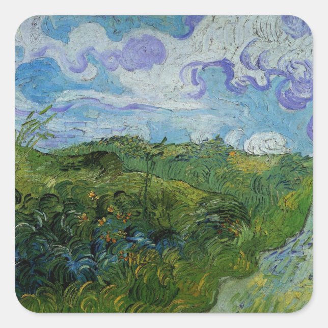 Adesivo Quadrado Campos de trigo verde por Vincent van Gogh (Frente)