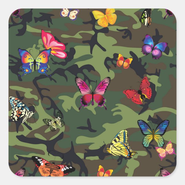 Adesivo Quadrado camuflagem de borboletas (Frente)