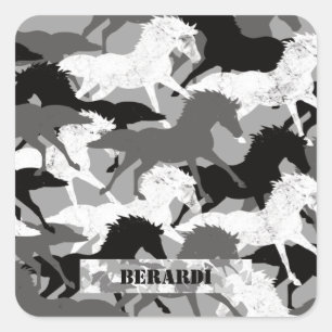 Adesivo Quadrado Camuflagem de Cavalos Ártico Preto e Branco