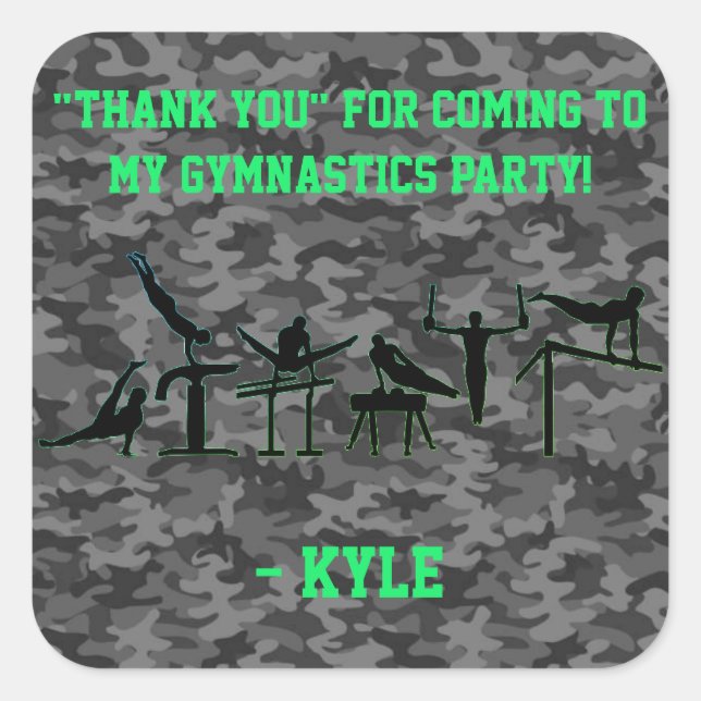 Adesivo Quadrado Camuflagem "Obrigado" do "Homens Gymnastics Party (Frente)