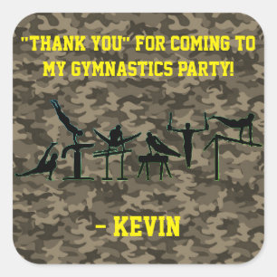 Adesivo Quadrado Camuflagem "Obrigado" do "Homens Gymnastics Party