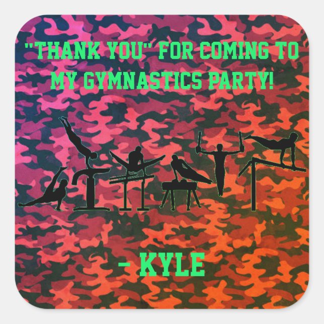 Adesivo Quadrado Camuflagem "Obrigado" do "Homens Gymnastics Party (Frente)