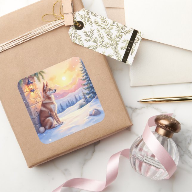 Adesivo Quadrado Canaan Dog Desert Stone Winter Christmas Art (Presentear)