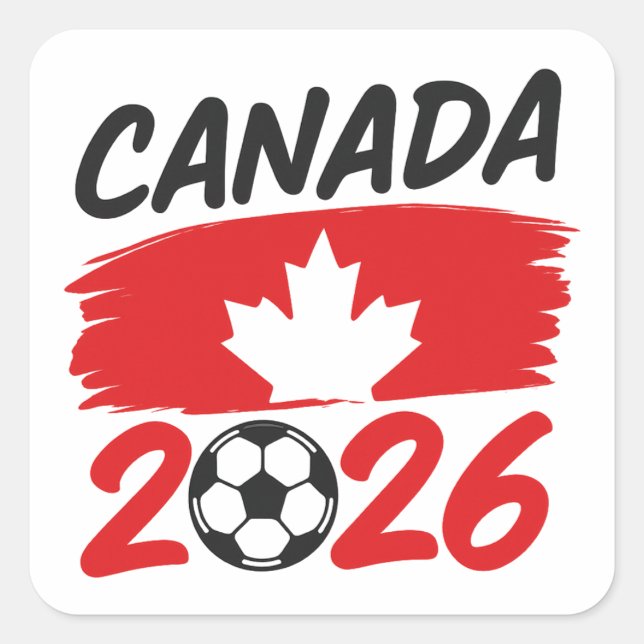 Adesivo Quadrado Canada 2026 Soccer Fan Design with Maple Leaf (Frente)