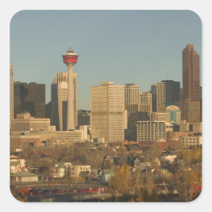 Adesivo Quadrado Canadá, Alberta, Calgary: Silhueta da Cidade a par