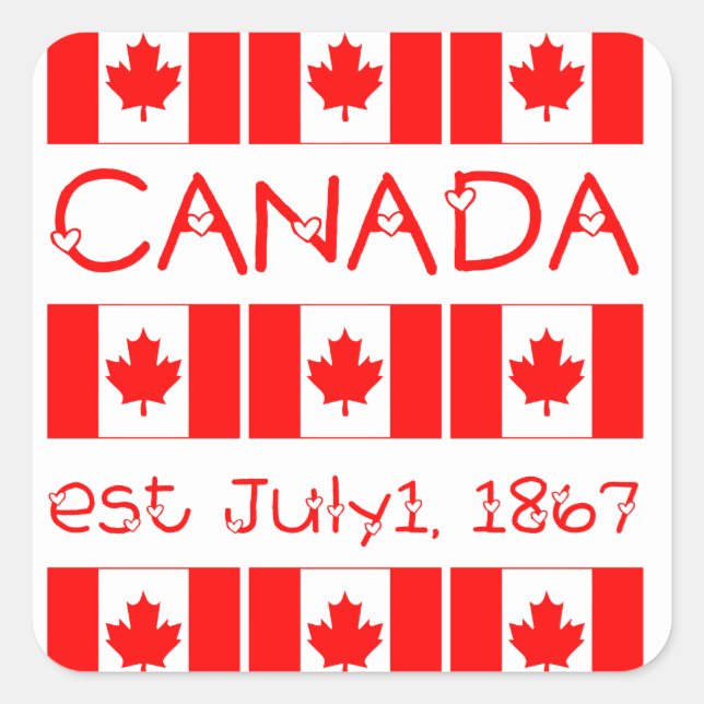 Adesivo Quadrado Canada Day Maple Leaf Canadian Flag Typoographic (Frente)