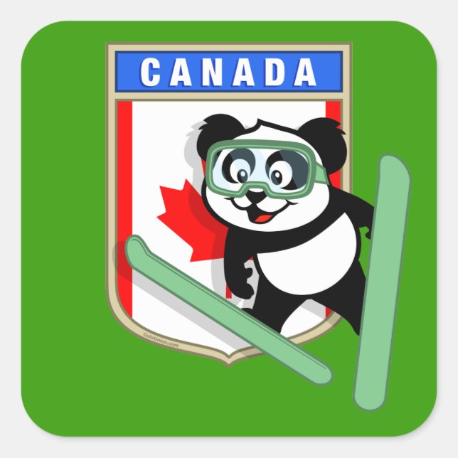 Adesivo Quadrado Canadá Panda de esqui (Frente)